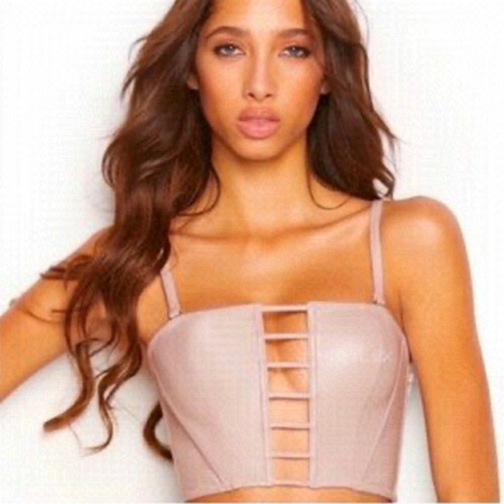 Victoria’s Secret bustier faux leather lace zippered 34A - 32B small